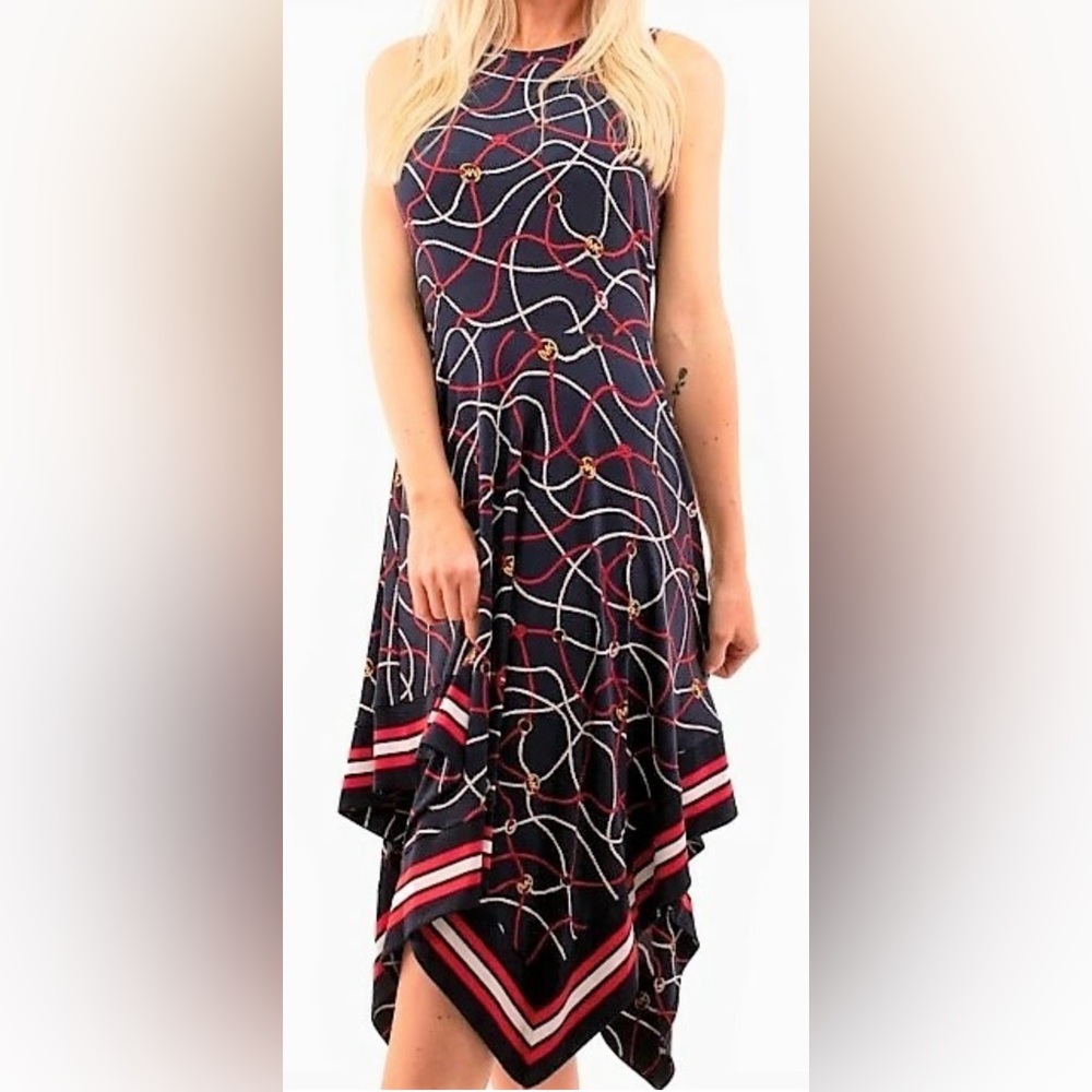 Michael Kors Nautical Rope Print Hankerchief Hem Dress